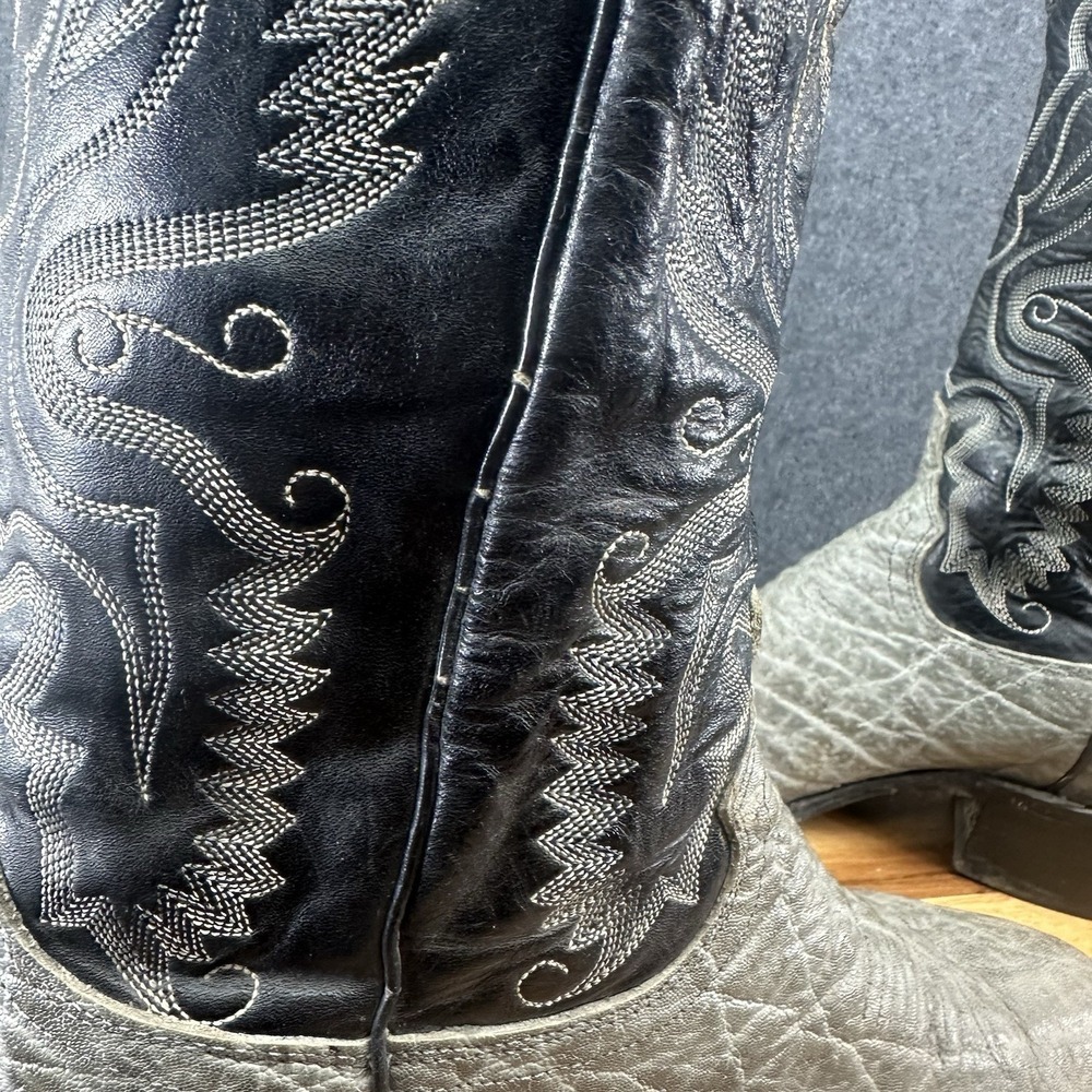 Vintage Dan Post Cowboy Boots 8EW Exotic Safari Print Bullhide Cow Leather Gray - Picture 11 of 16